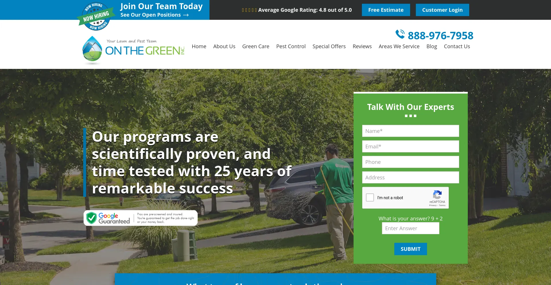 Screenshot of onthegreeninc.com homepage