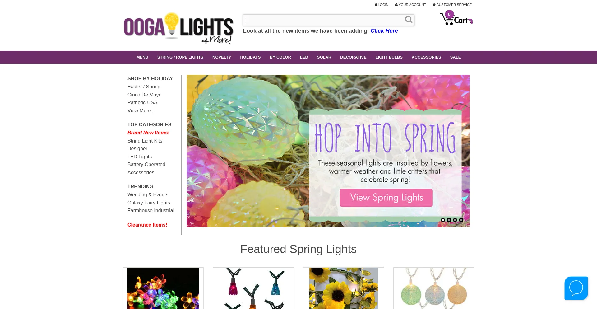 Screenshot of oogalights.com homepage