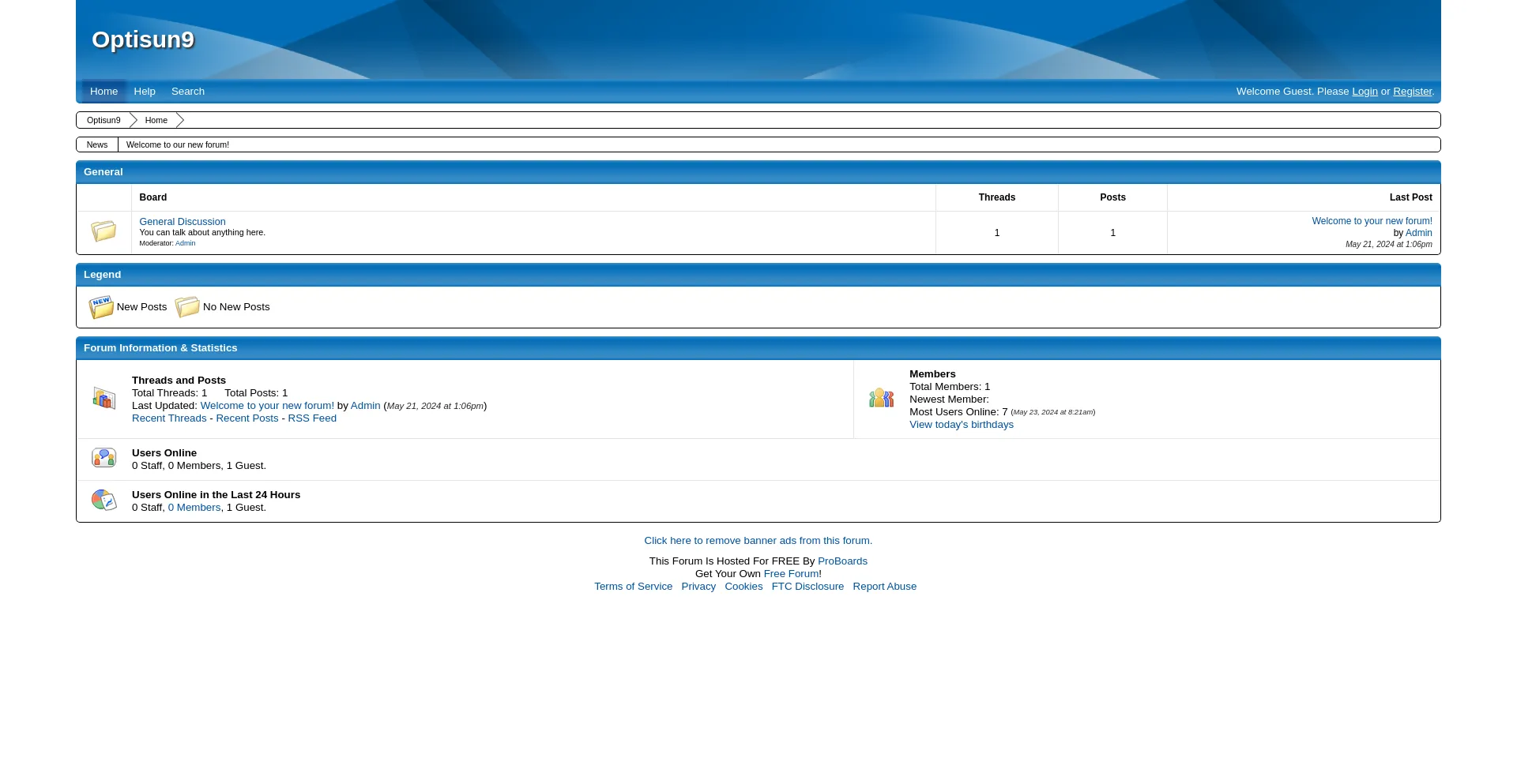 Screenshot of optisun9.freeforums.net homepage