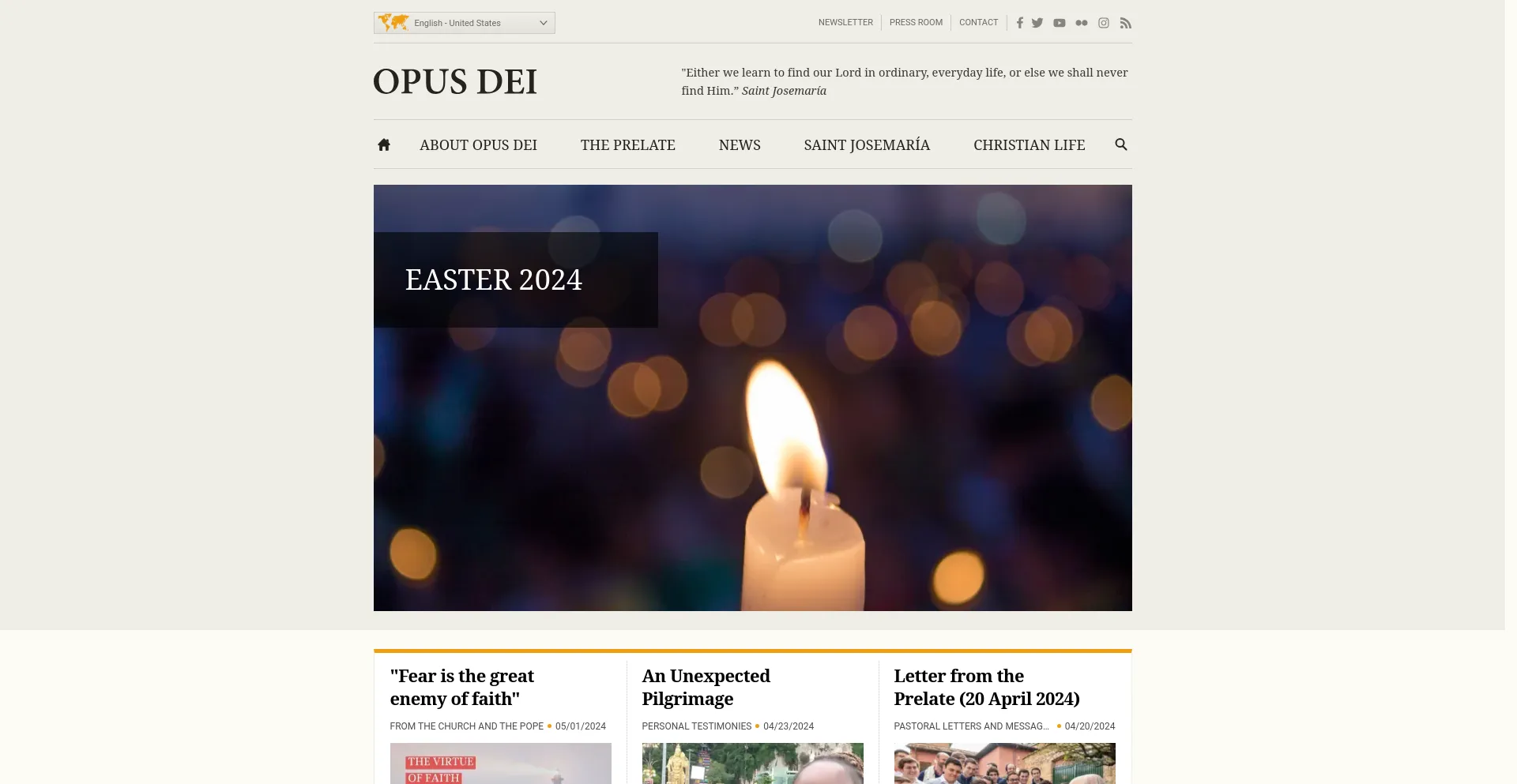 Screenshot of opusdei.org homepage