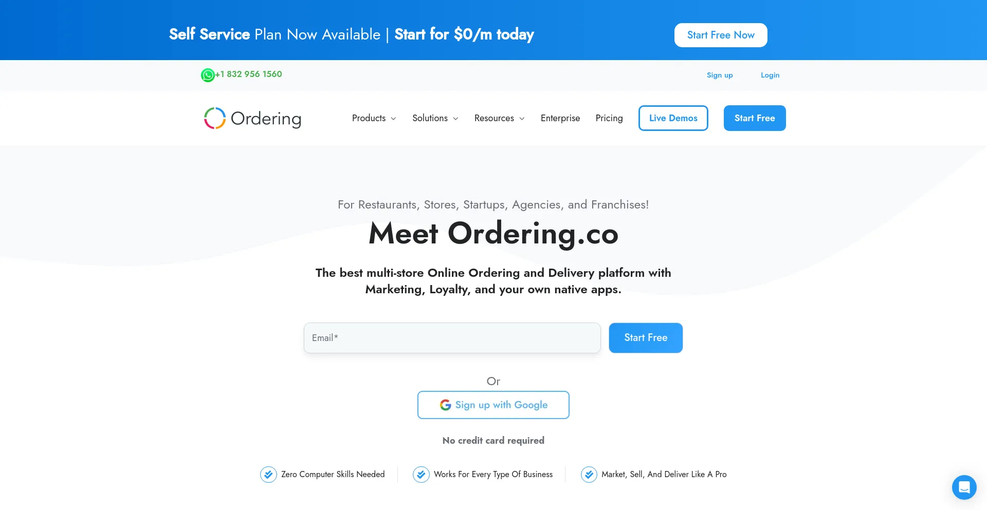 Screenshot of ordering.co homepage