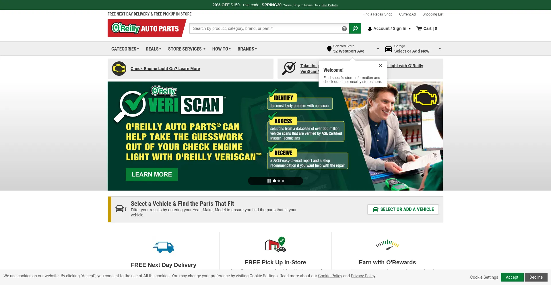 Screenshot of oreillyauto.com homepage