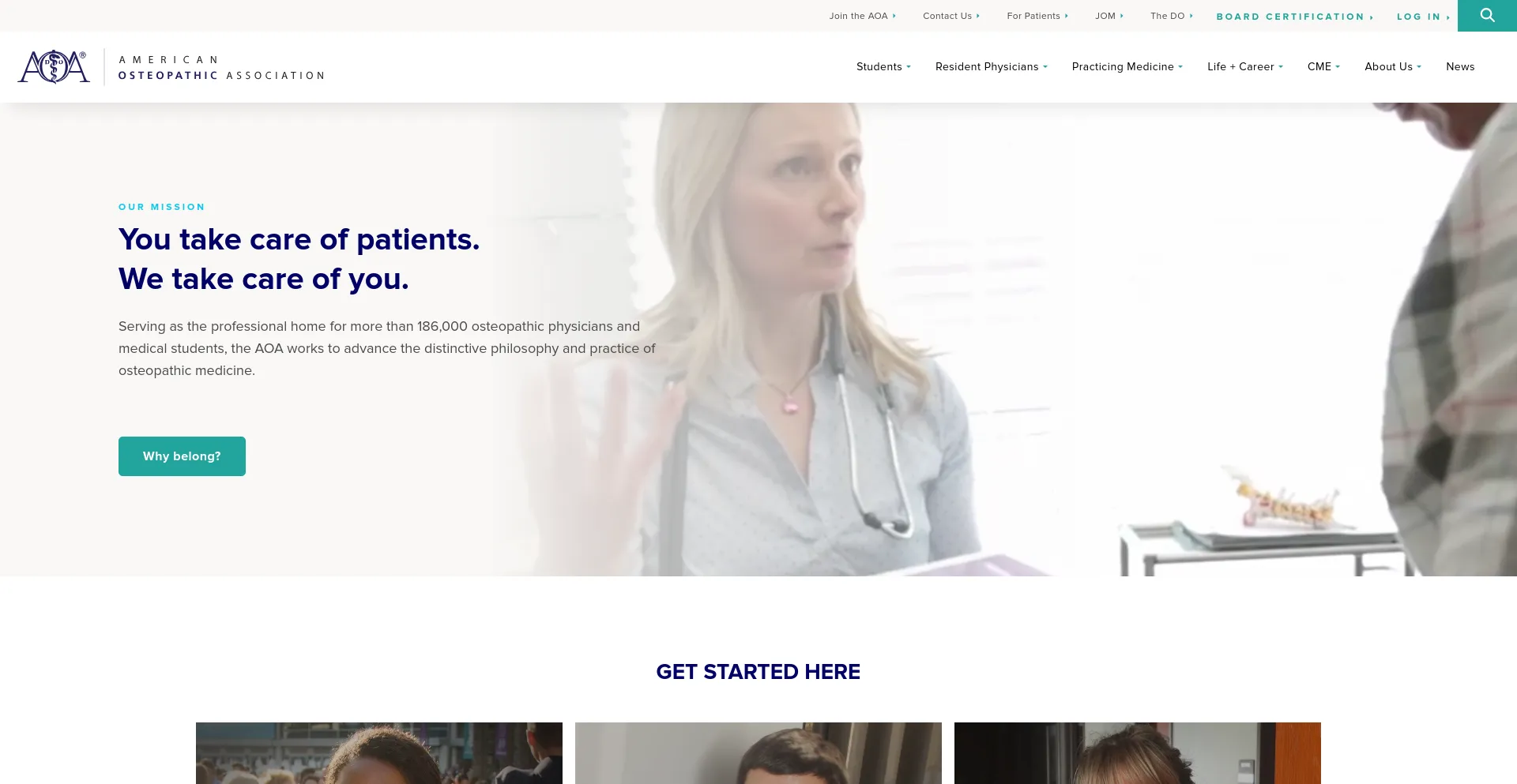 Screenshot of osteopathic.org homepage