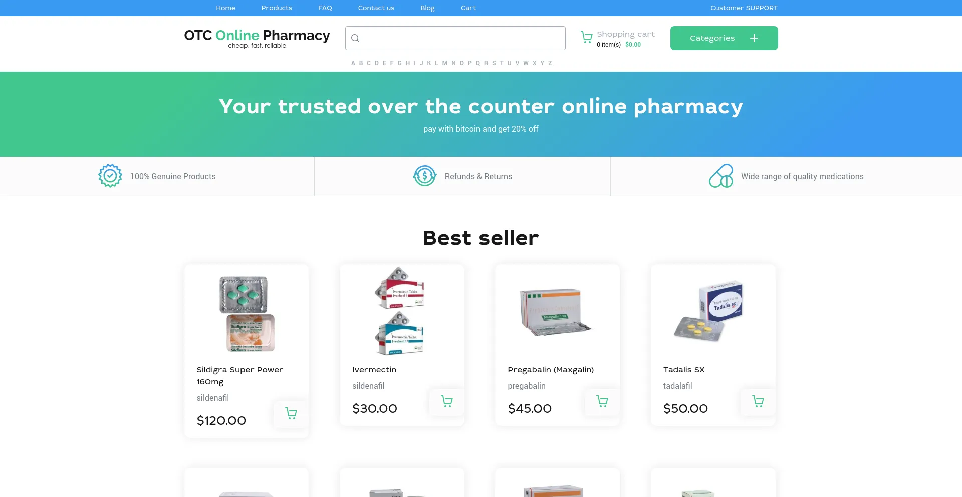 Screenshot of otconlinepharma.com homepage