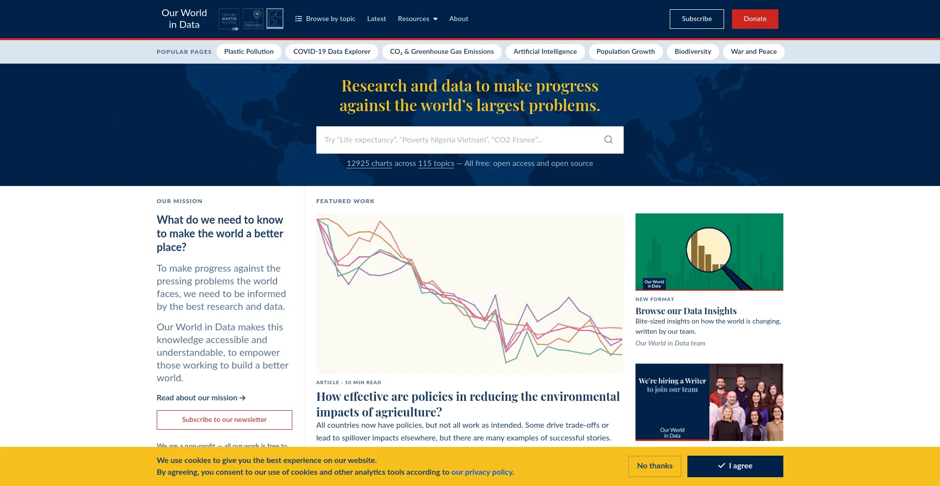 Screenshot of ourworldindata.org homepage