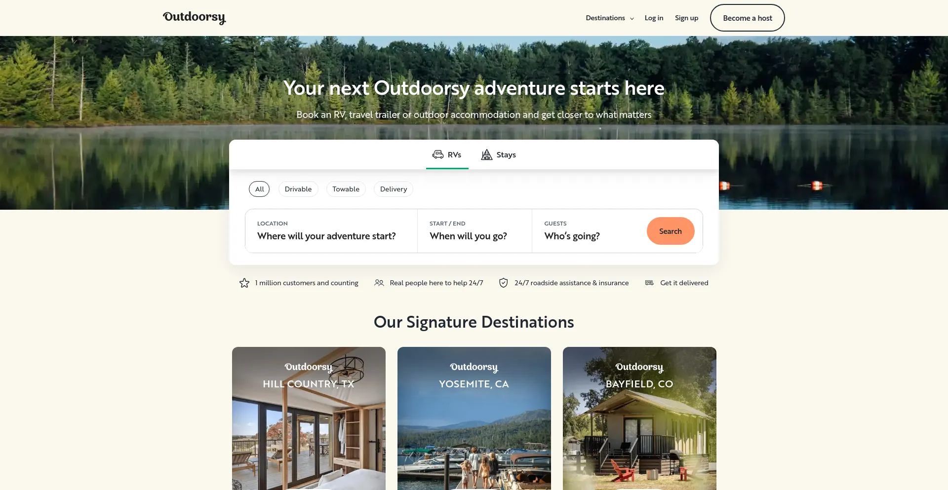 Screenshot of outdoorsy.com homepage