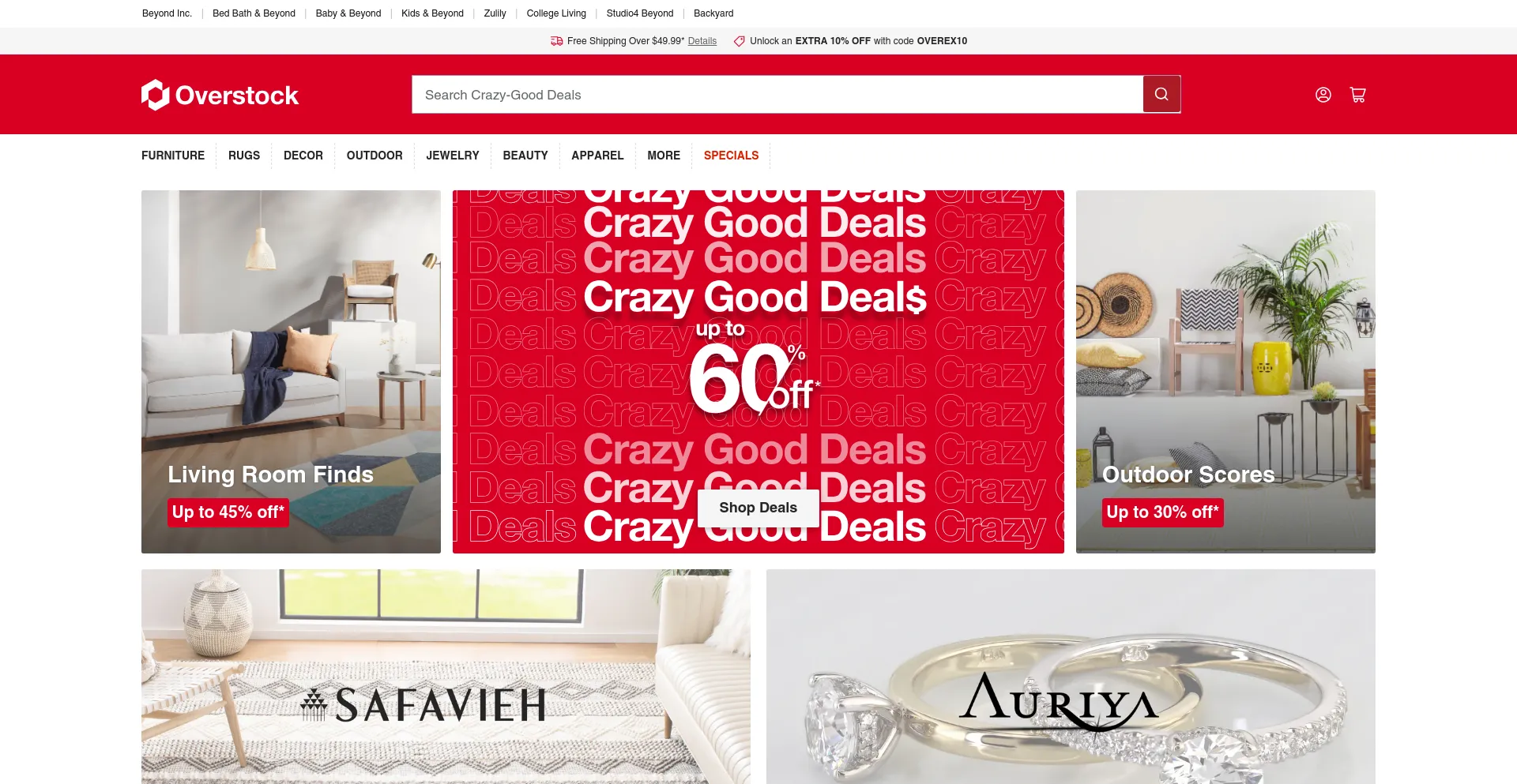 Screenshot of overstock.com homepage