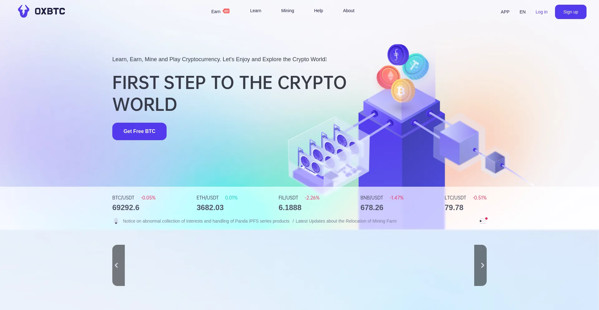 Screenshot of oxbtc.com homepage