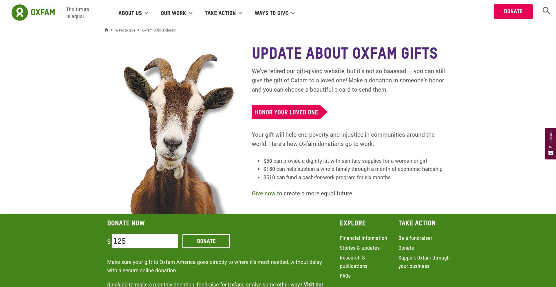 Screenshot of oxfamgifts.com homepage