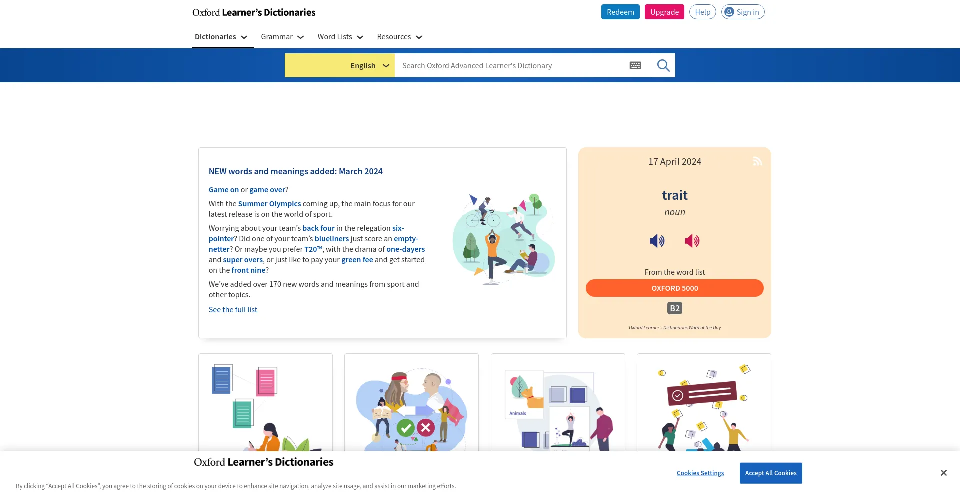 Screenshot of oxfordlearnersdictionaries.com homepage