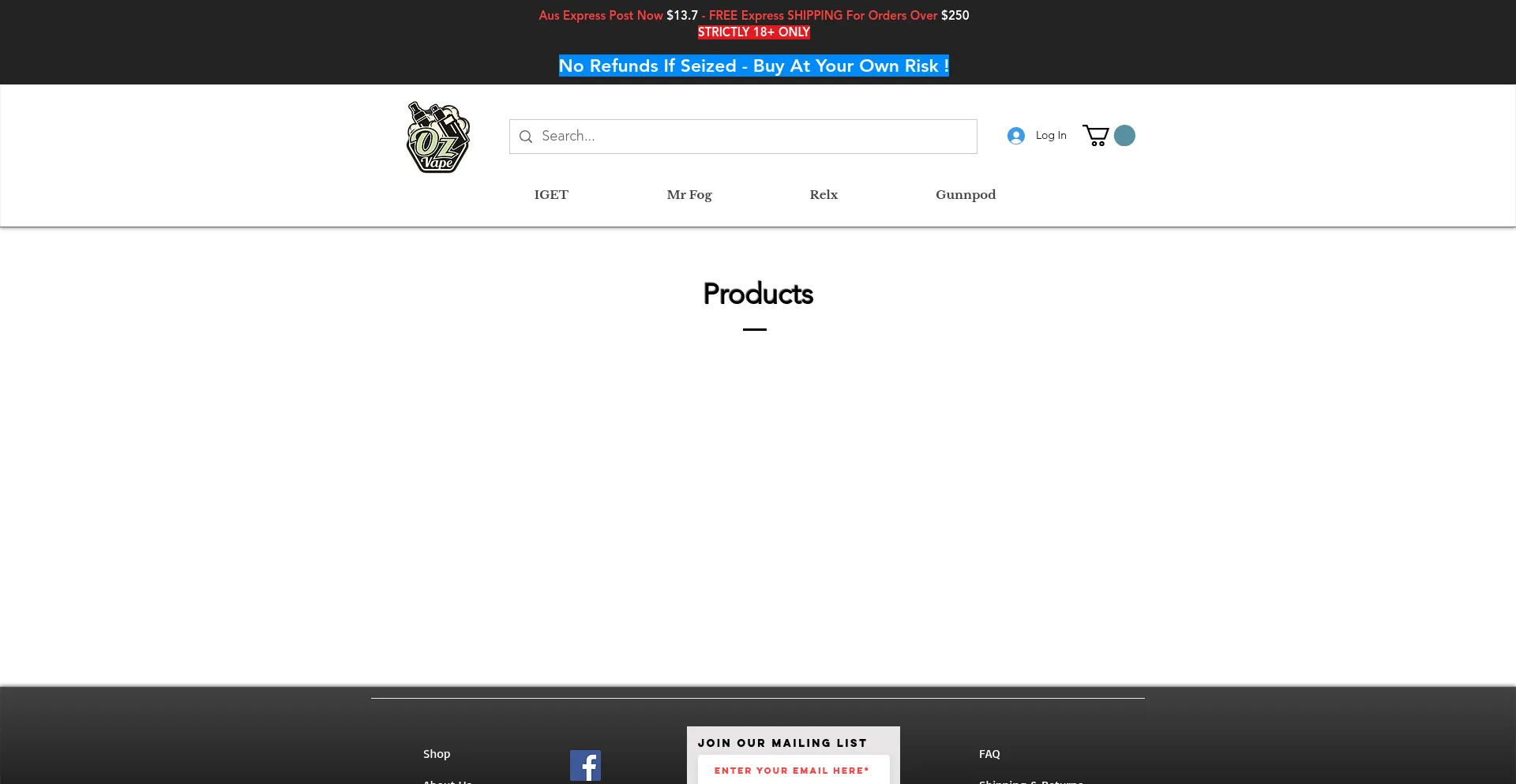 Screenshot of oz-vape.com homepage