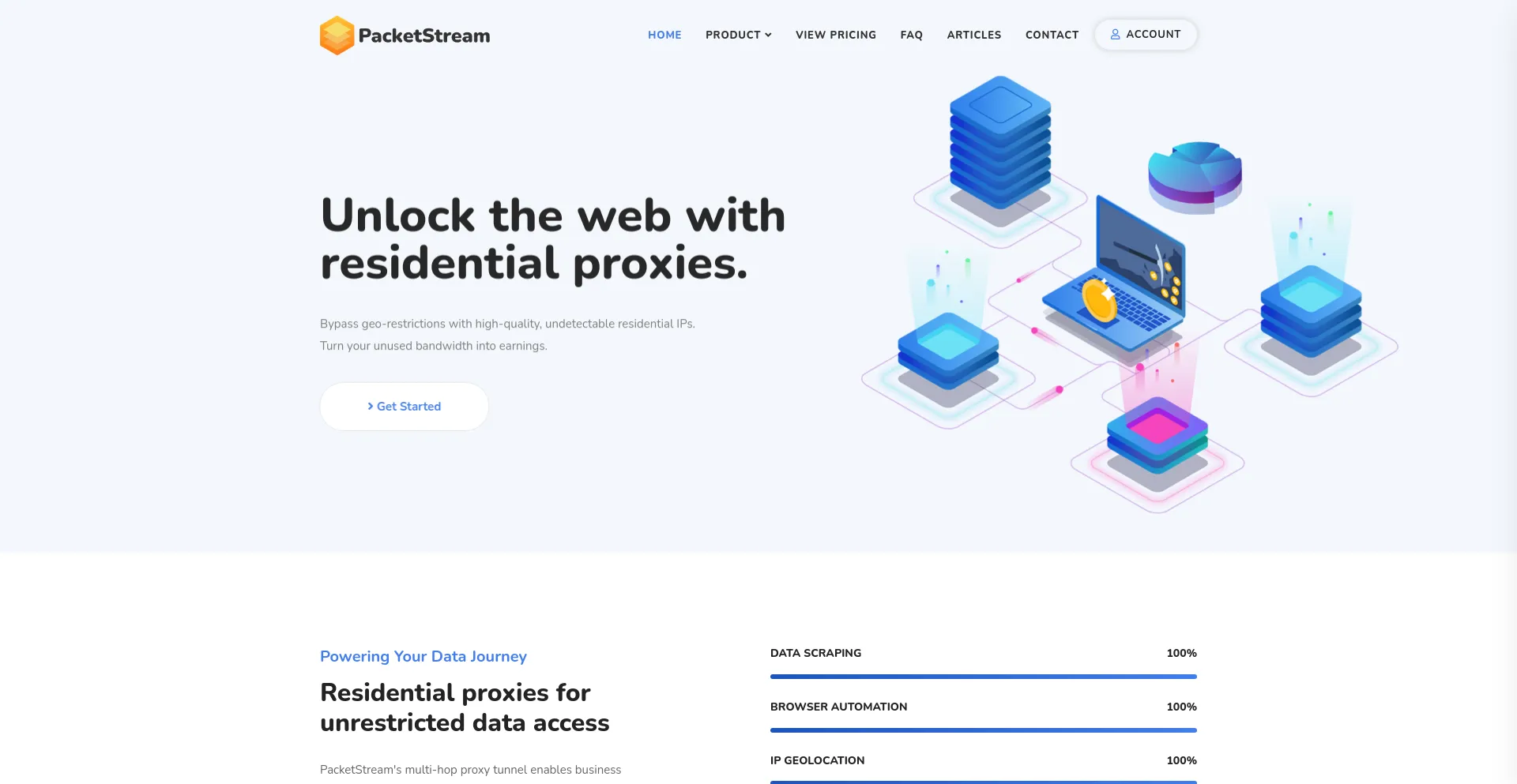 Screenshot of packetstream.io homepage