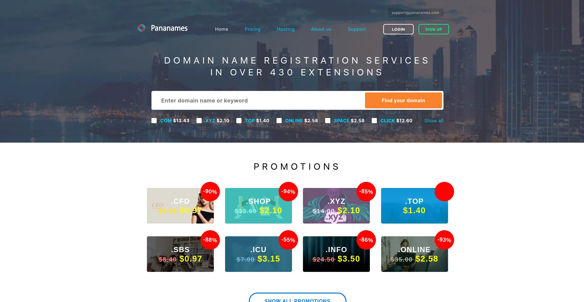 Screenshot of pananames.com homepage