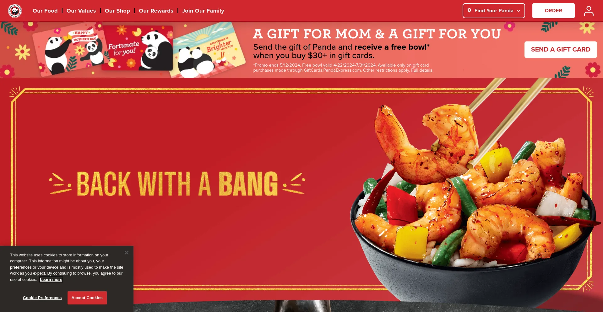 Screenshot of pandaexpress.com homepage