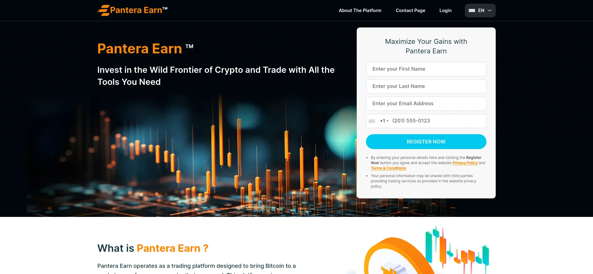 Screenshot of pantera-earn.com homepage