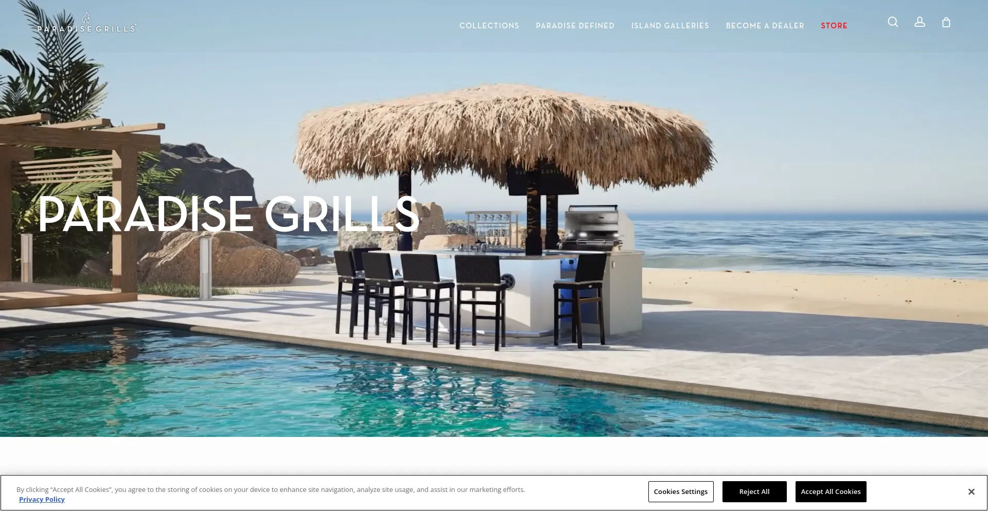 Screenshot of paradisegrillsdirect.com homepage