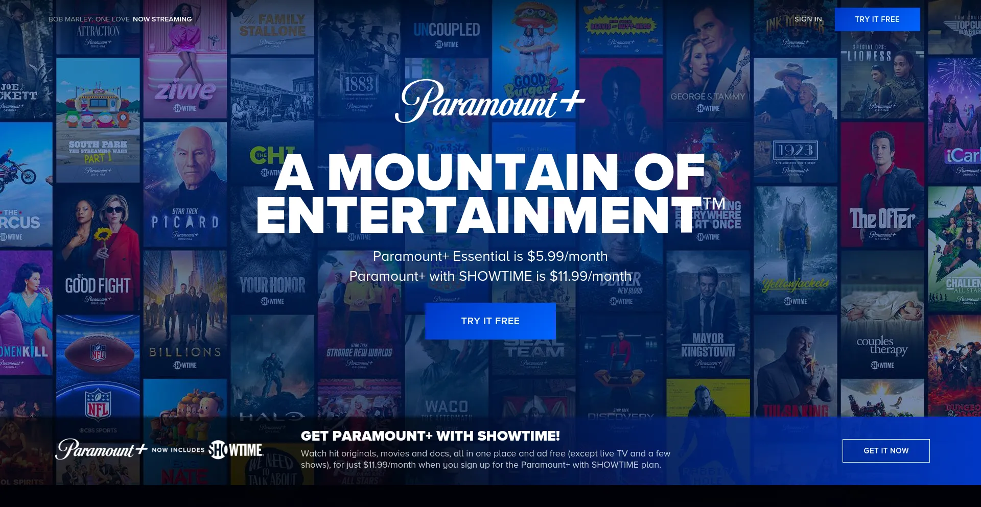 Screenshot of paramountplus.com homepage