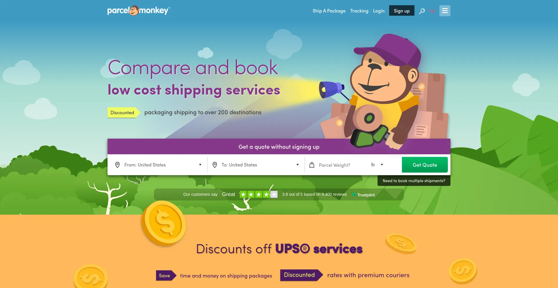 Screenshot of parcelmonkey.com homepage