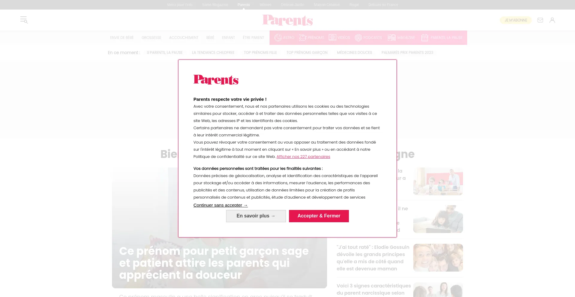 Screenshot of parents.fr homepage