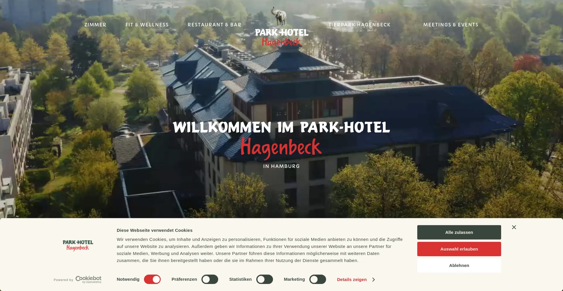 Screenshot of parkhotel-hagenbeck.de homepage