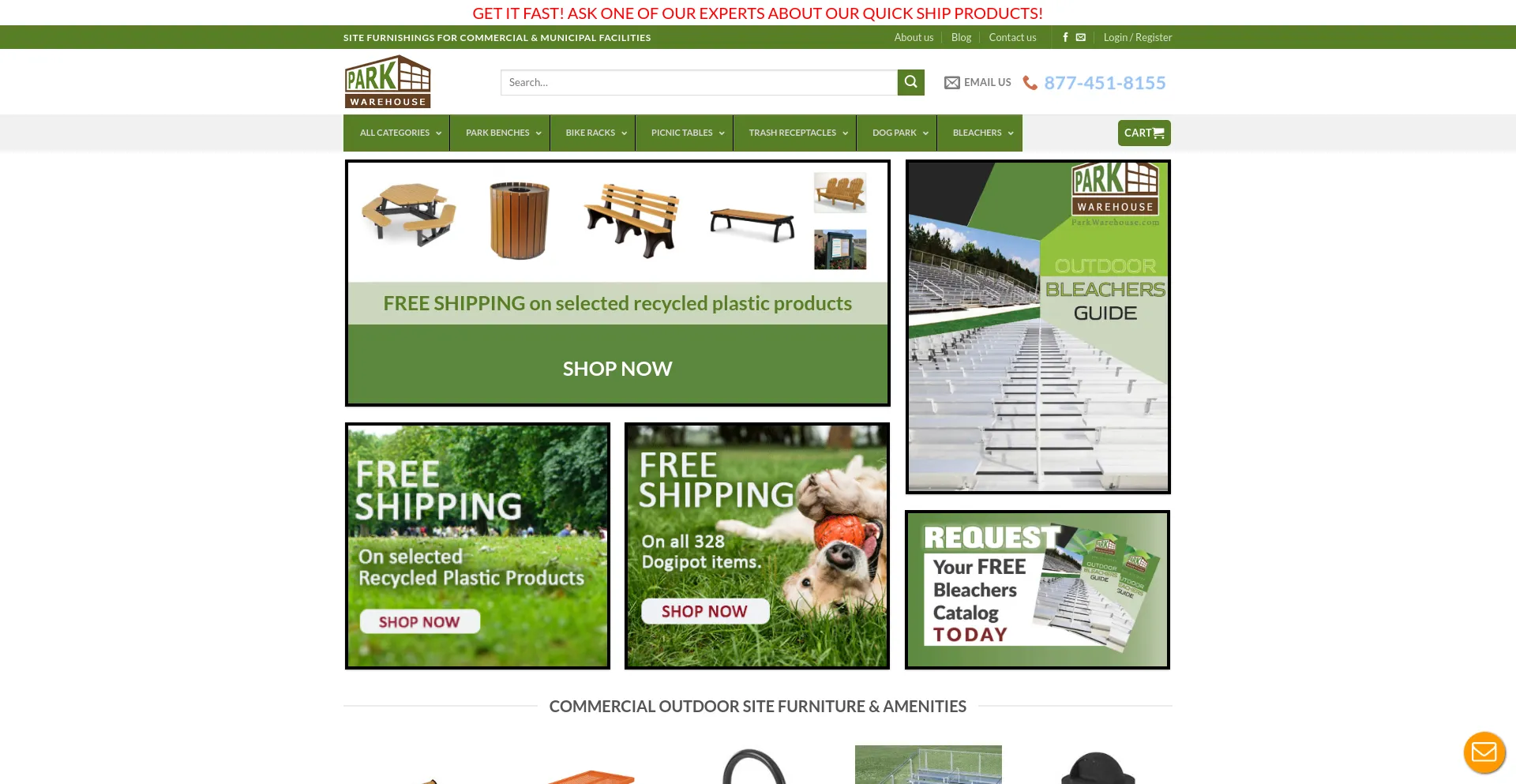 Screenshot of parkwarehouse.com homepage