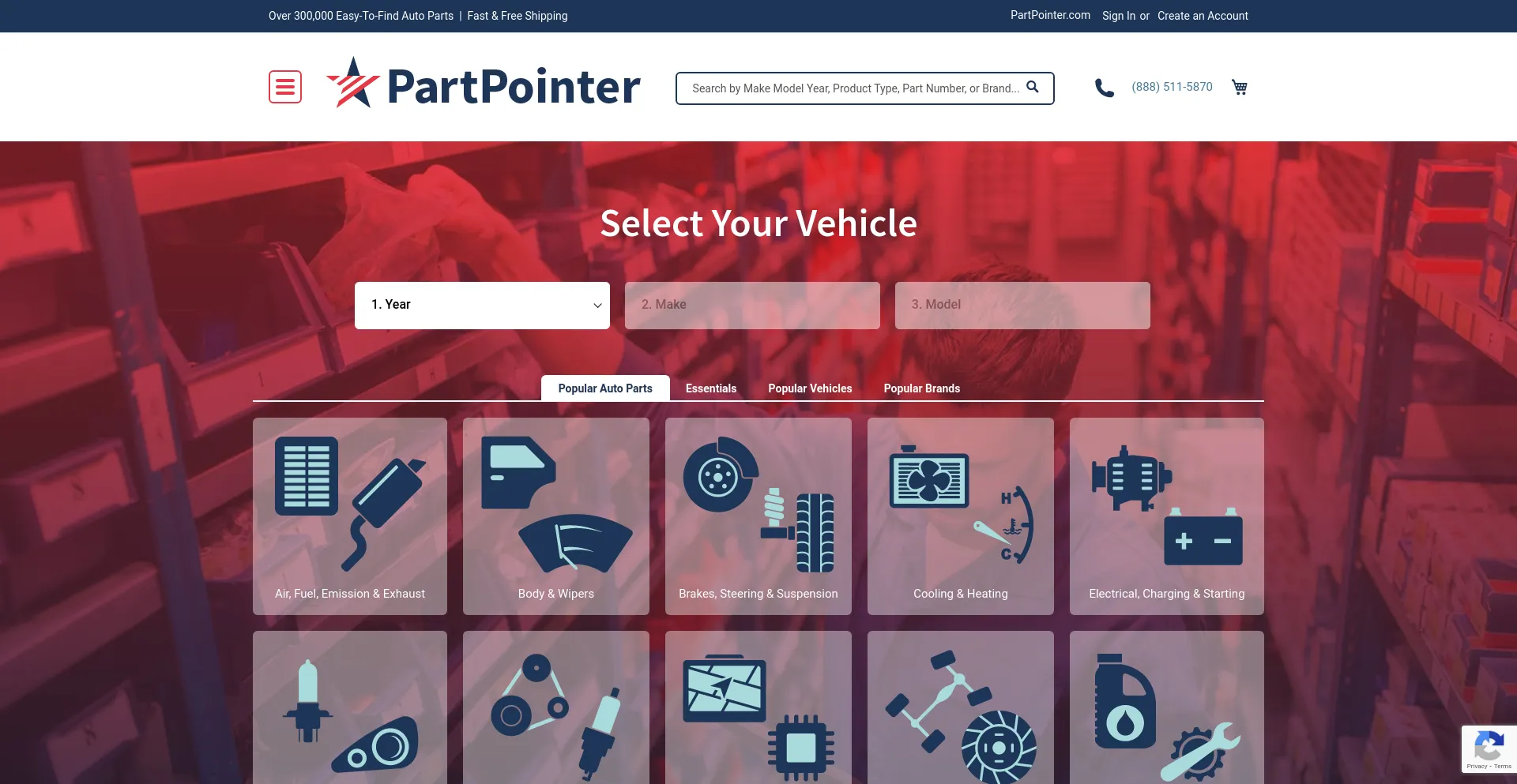 Screenshot of partpointer.com homepage