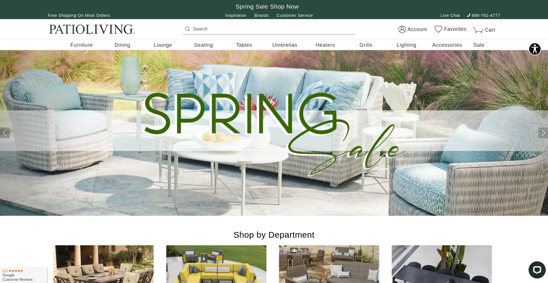 Screenshot of patioliving.com homepage