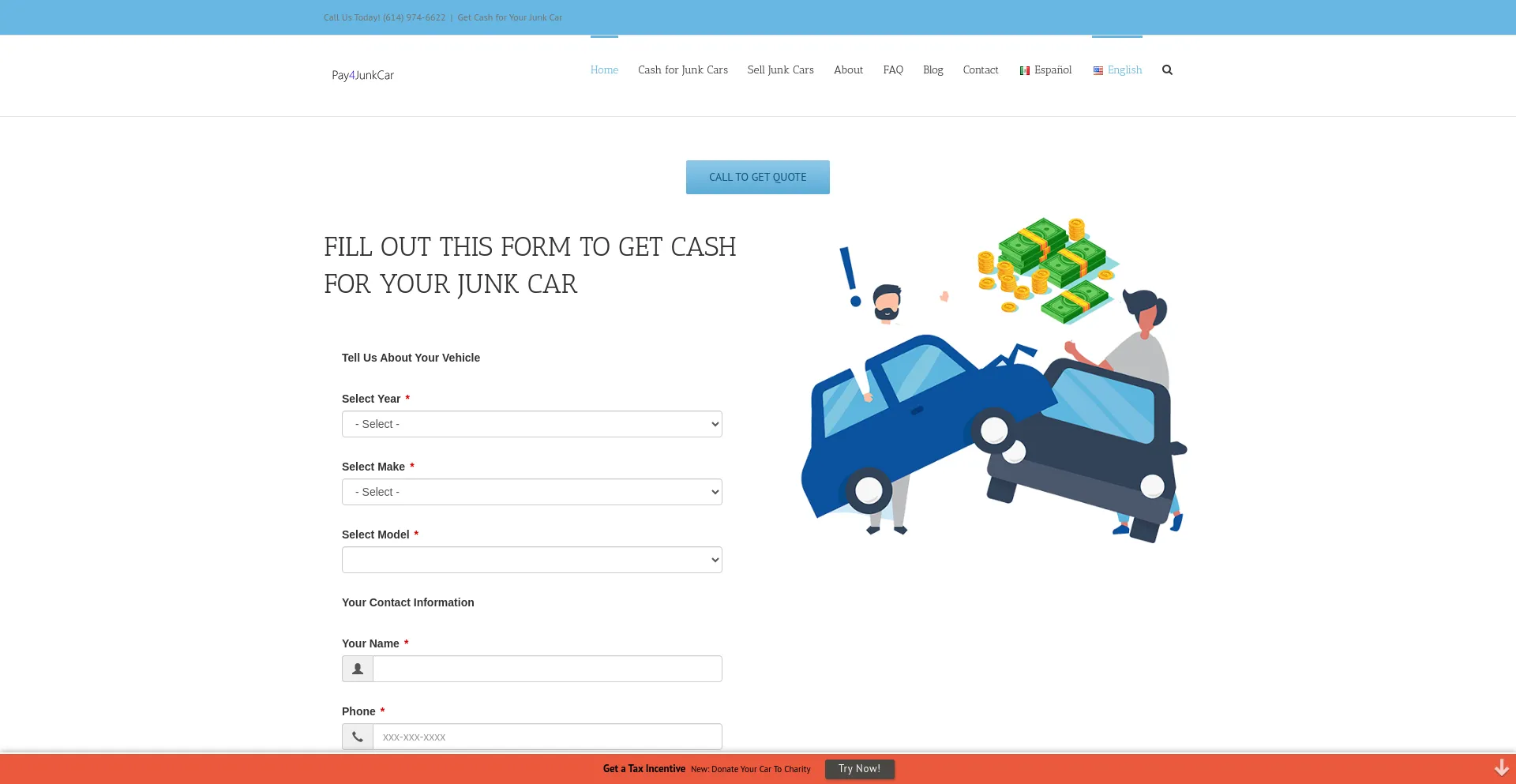 Screenshot of pay4junkcar.com homepage