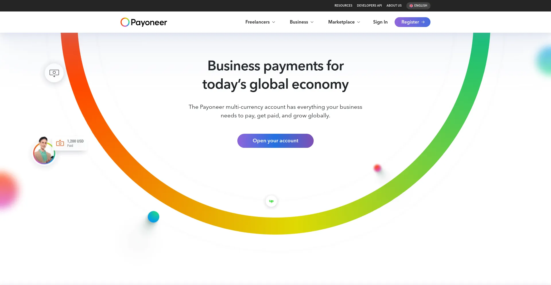 Screenshot of payoneer.com homepage