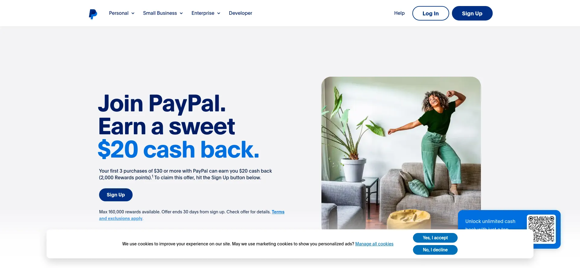 Screenshot of paypal.com homepage