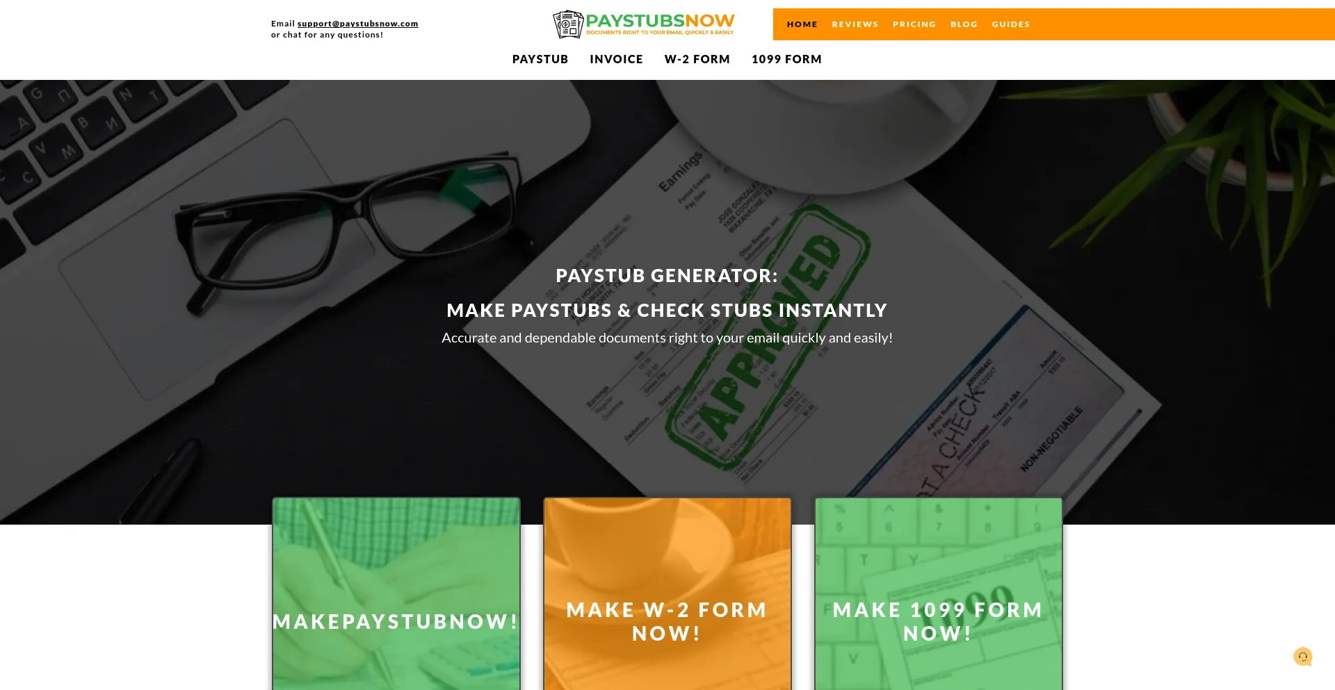 Screenshot of paystubsnow.com homepage