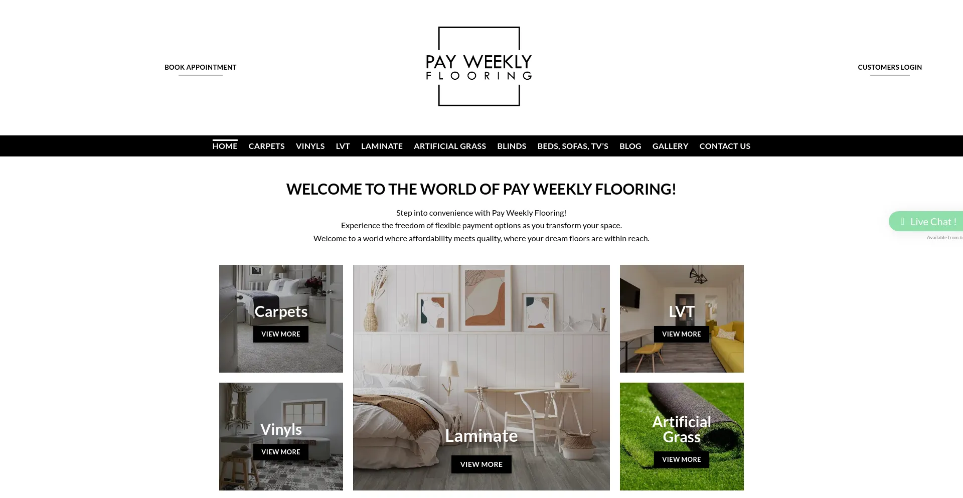 Screenshot of payweeklyflooring.co.uk homepage