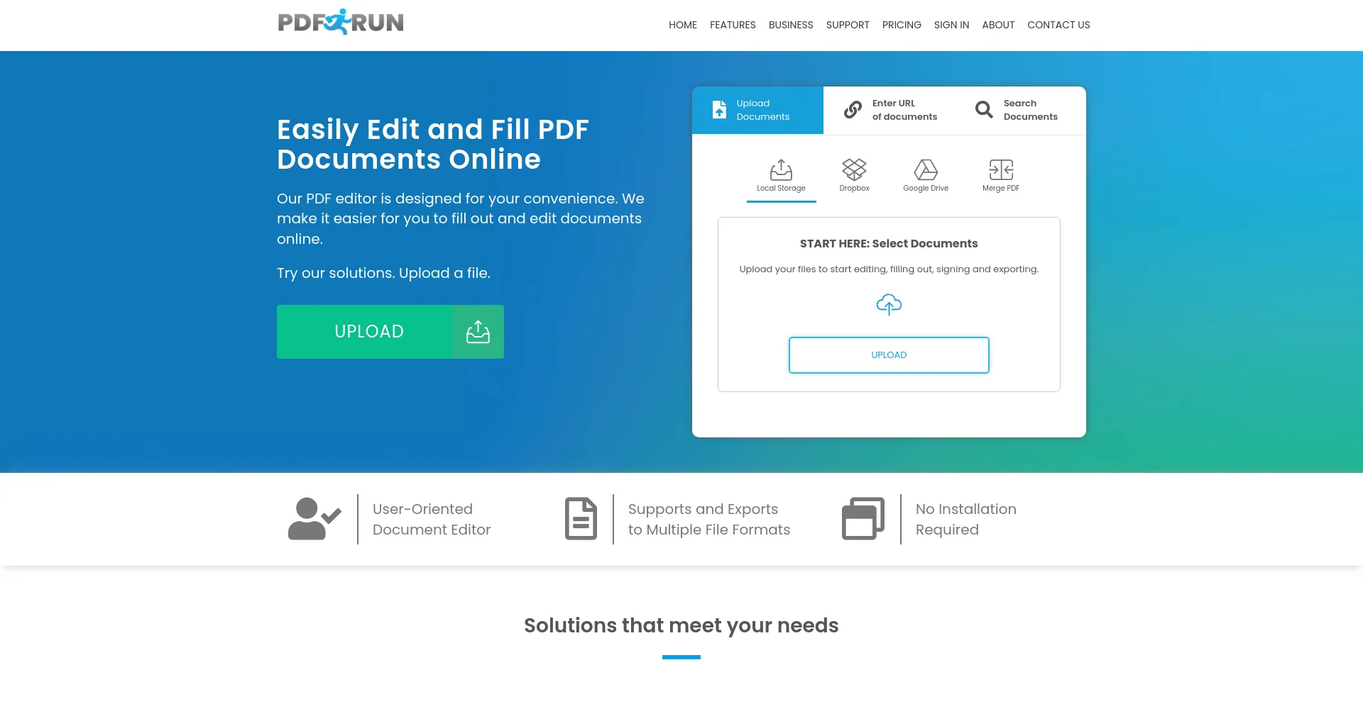 Screenshot of pdfrun.com homepage