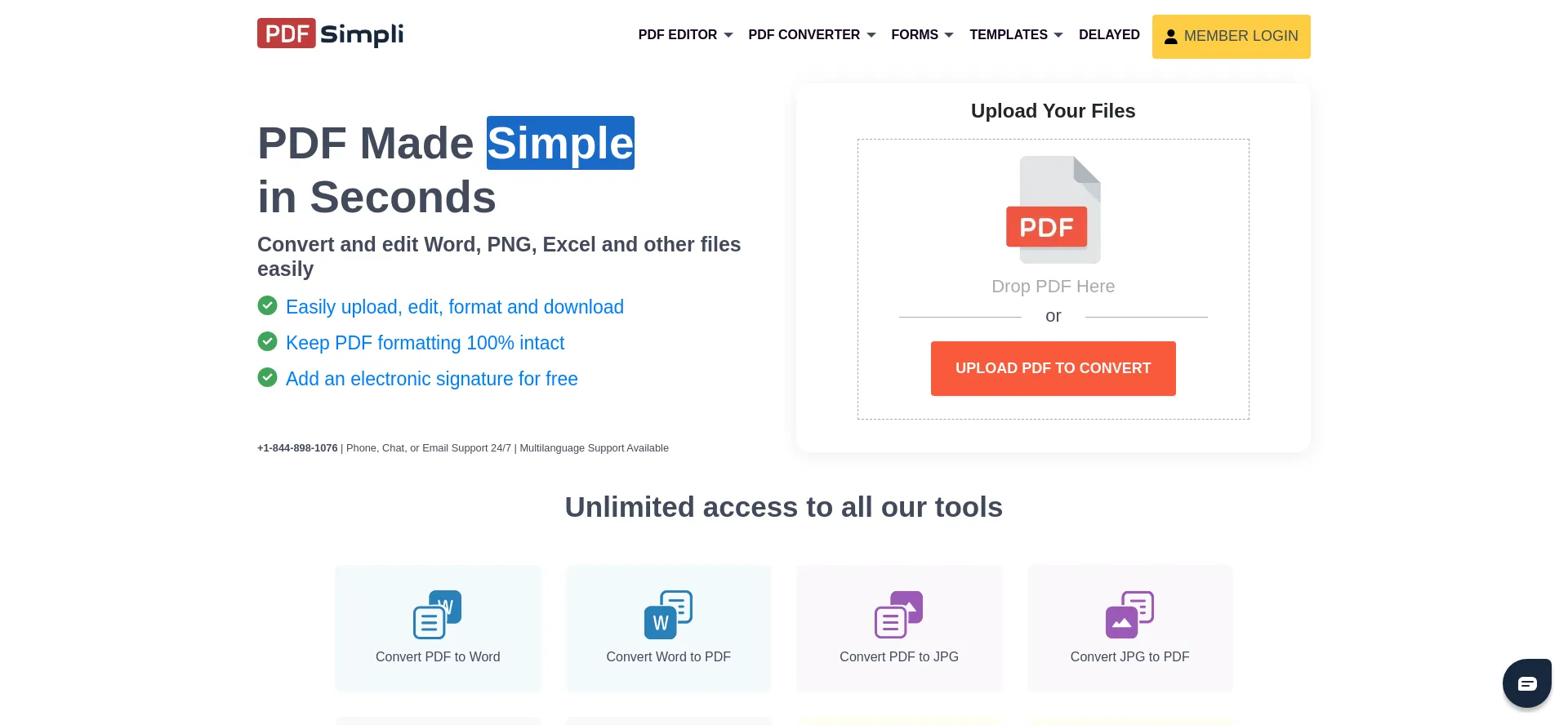 Screenshot of pdfsimpli.com homepage