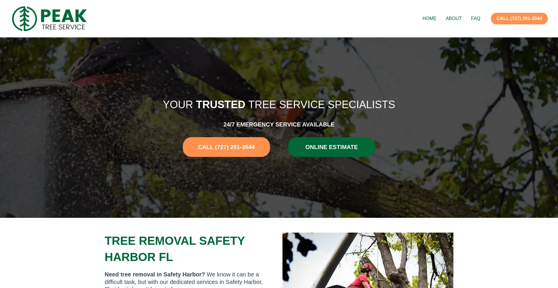 Screenshot of peaktreeremoval.com homepage