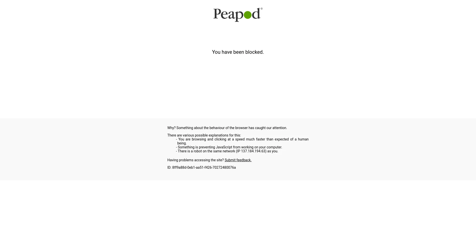 Screenshot of peapod.com homepage