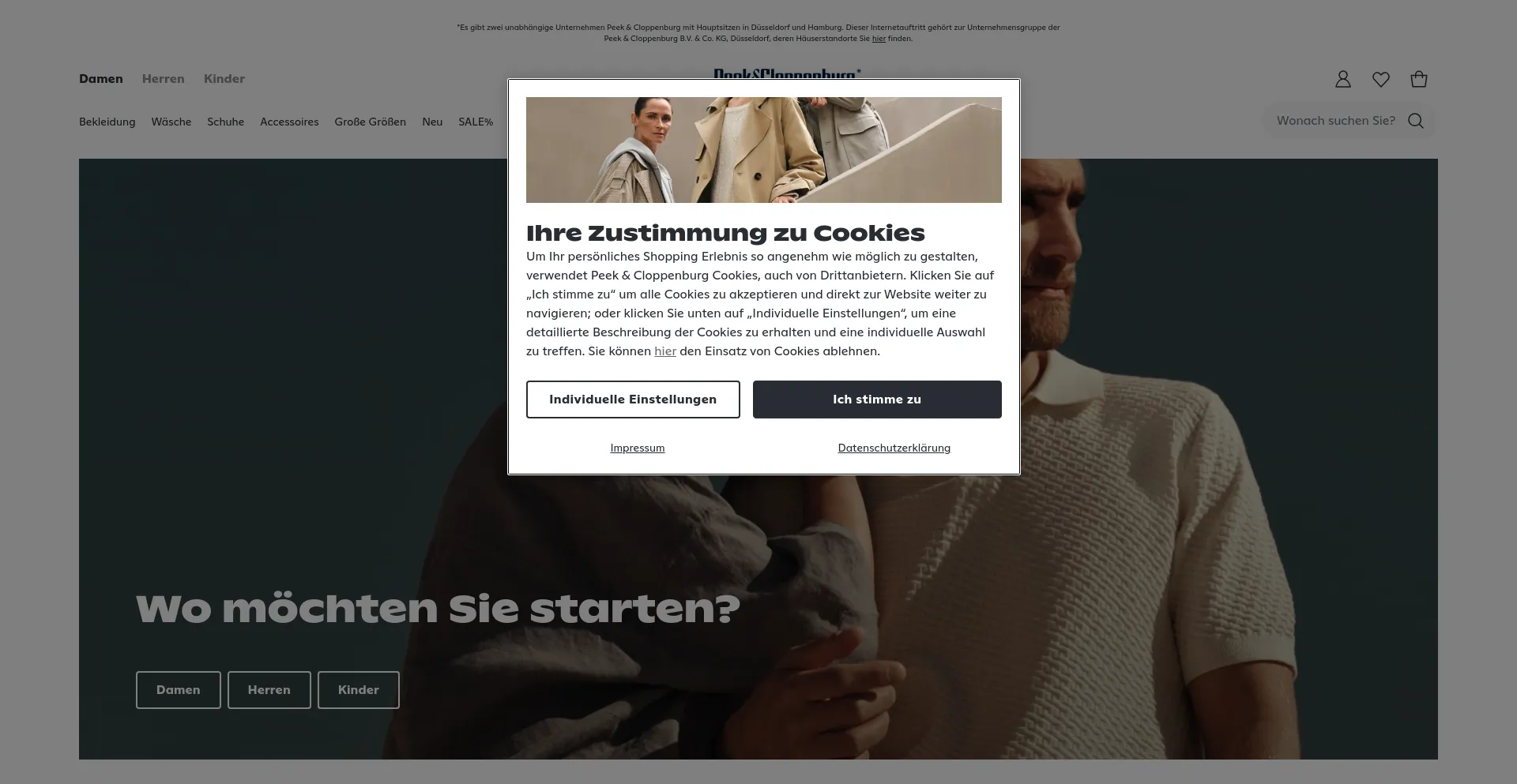 Screenshot of peek-cloppenburg.de homepage