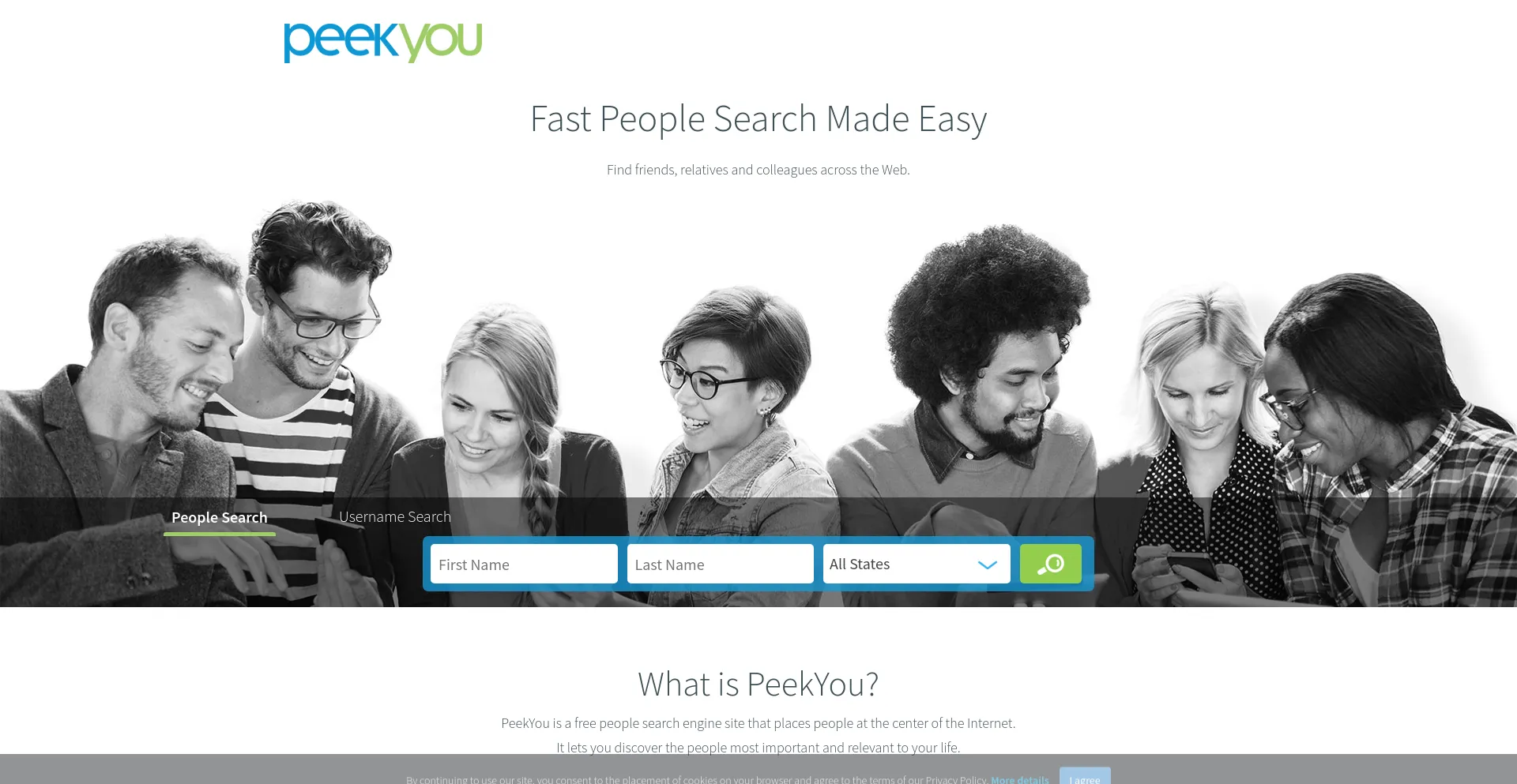 Screenshot of peekyou.com homepage