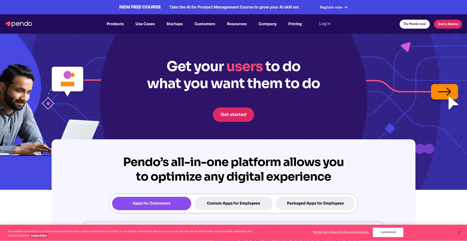 Screenshot of pendo.io homepage
