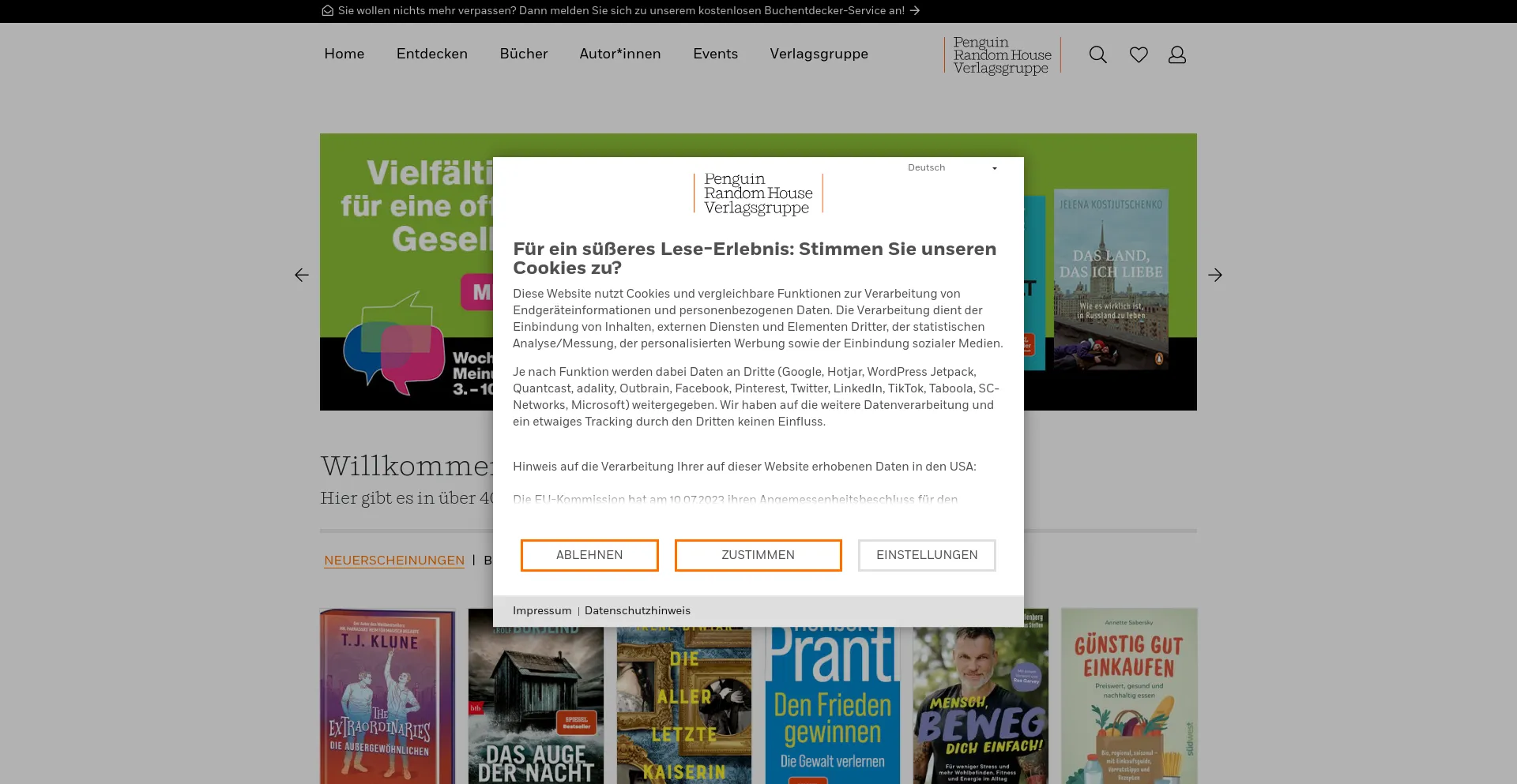 Screenshot of penguin.de homepage