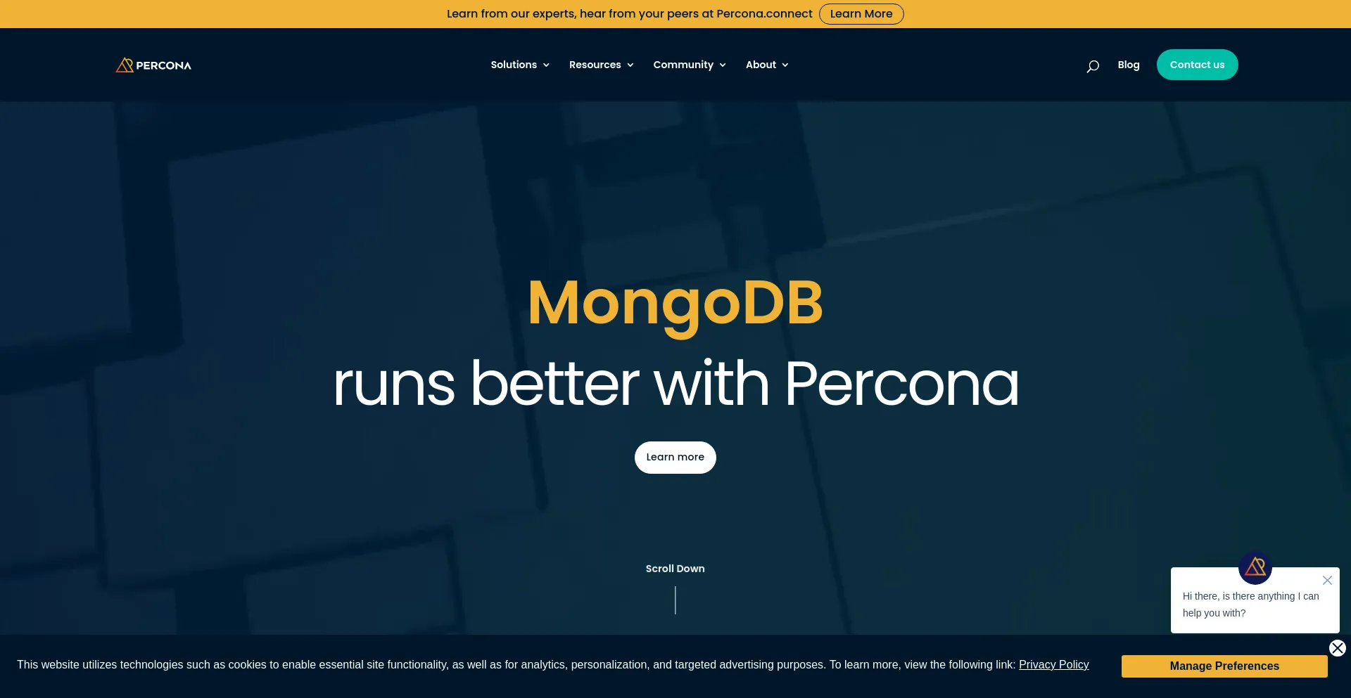 Screenshot of percona.com homepage
