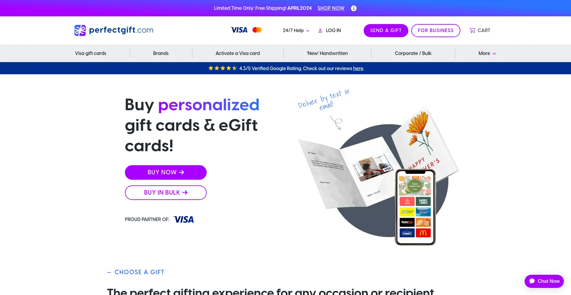 Screenshot of perfectgift.com homepage