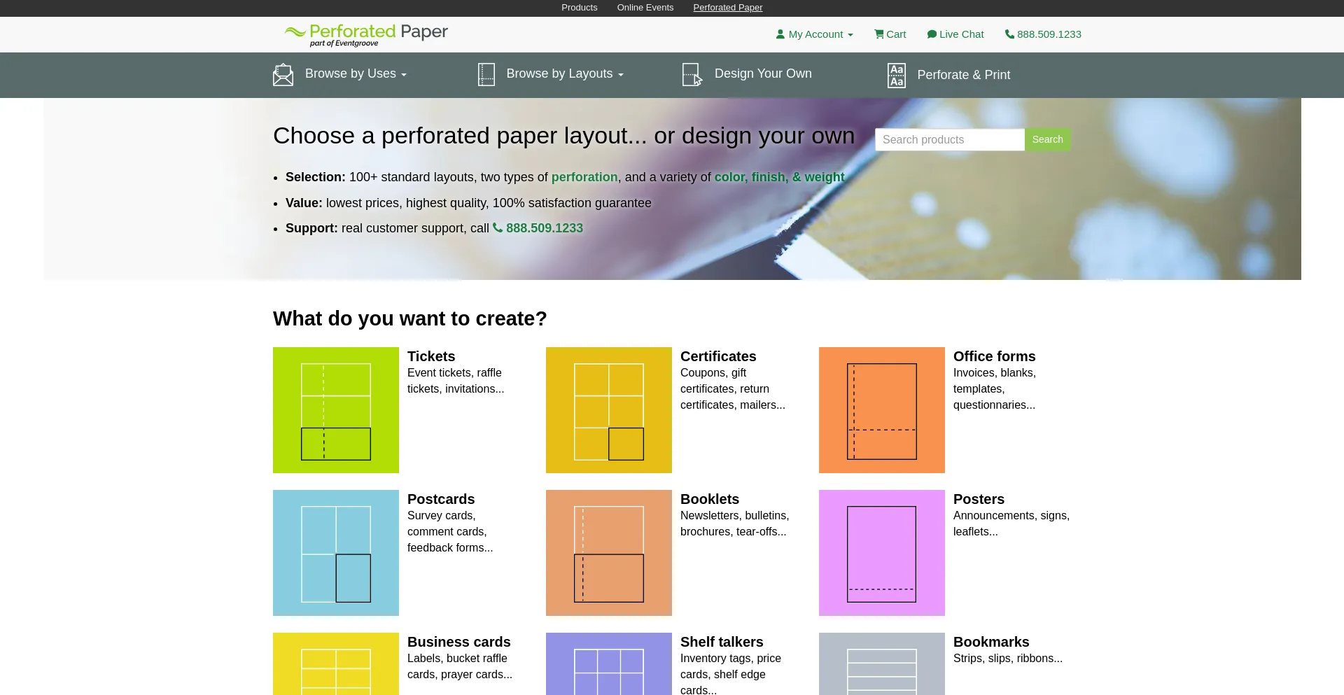 Screenshot of perforatedpaper.com homepage