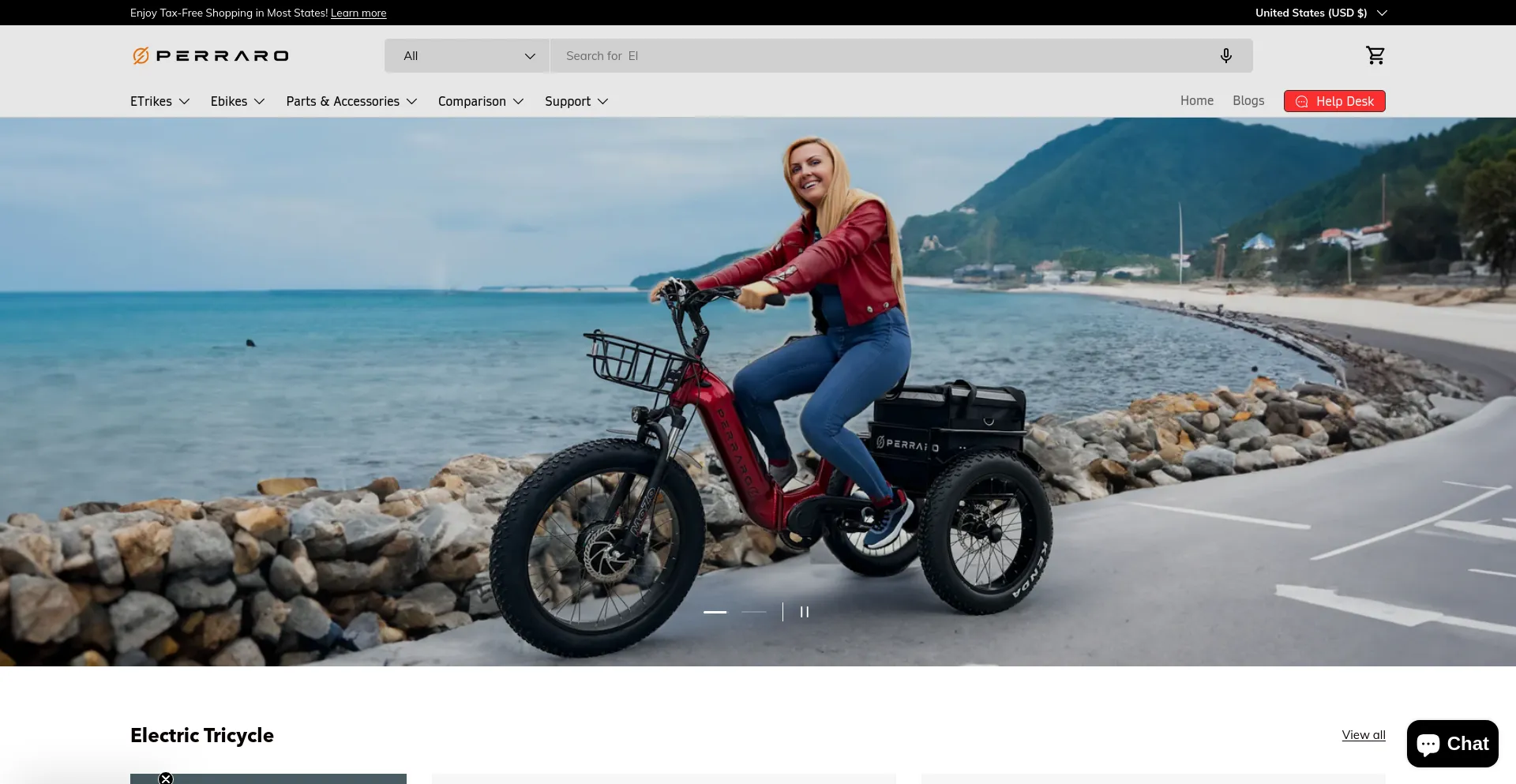 Screenshot of perraroelectricbike.com homepage