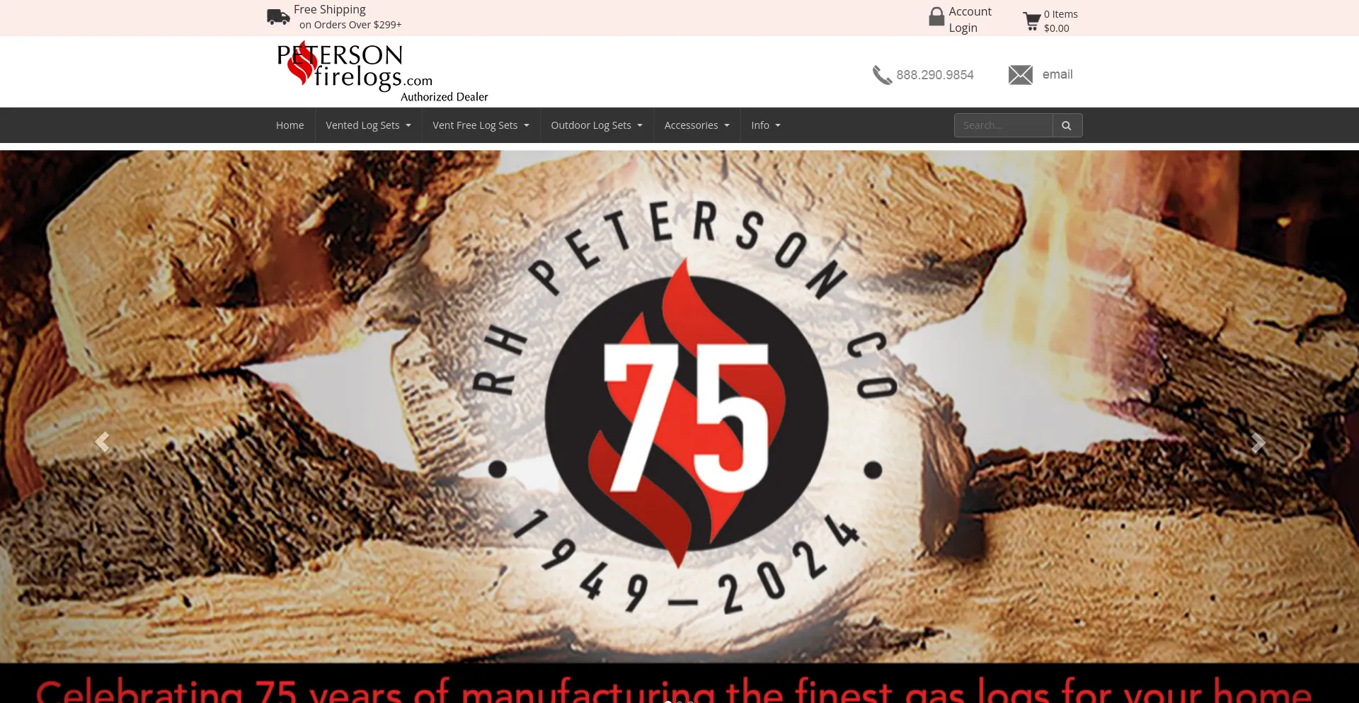 Screenshot of petersonfirelogs.com homepage