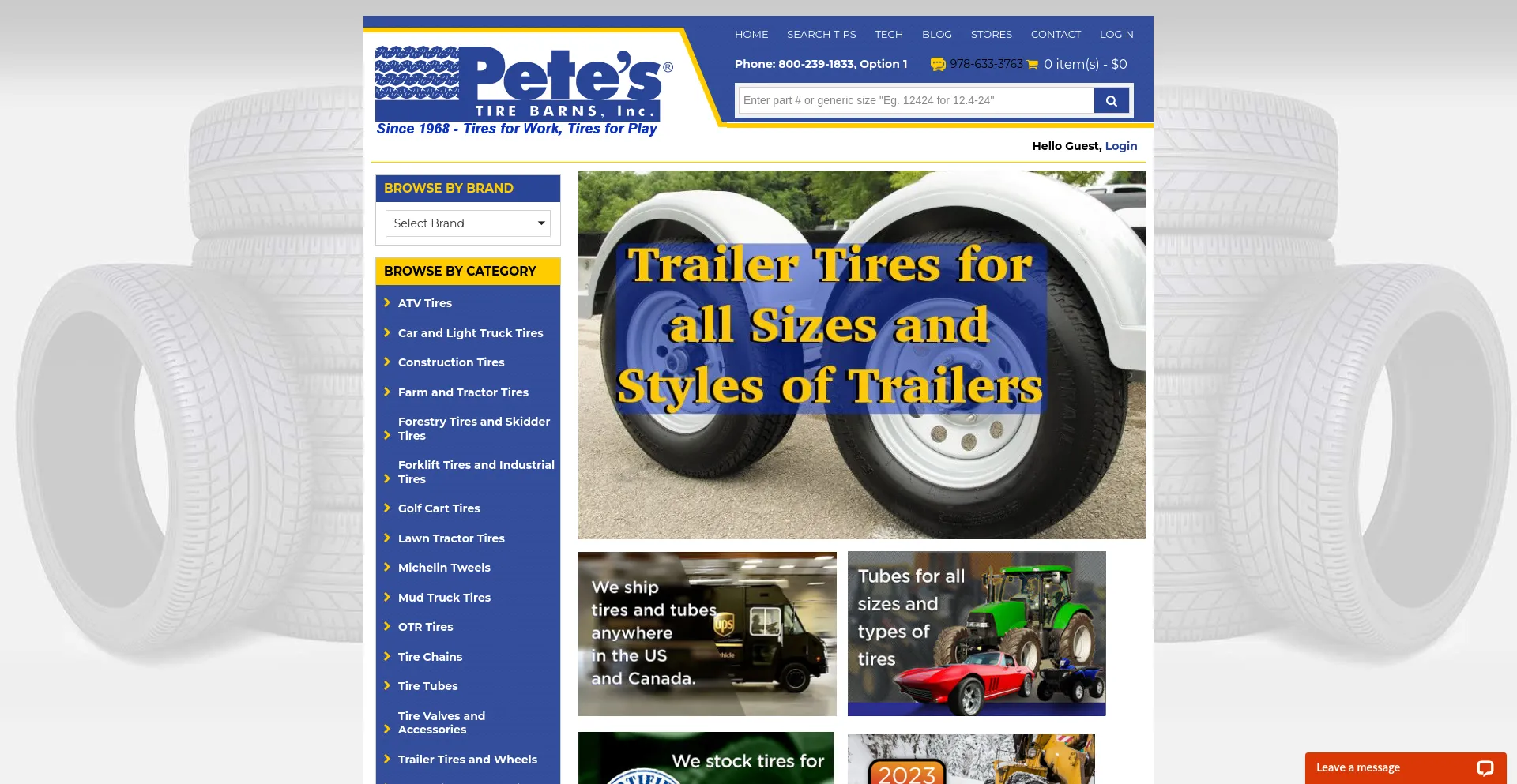 Screenshot of petestirestore.com homepage