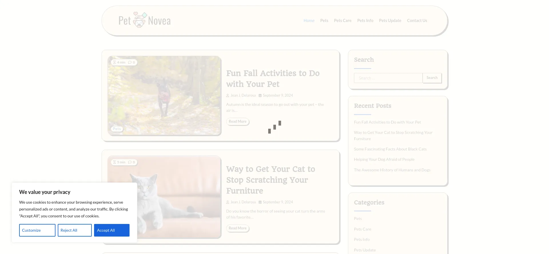 Screenshot of petnovea.com homepage