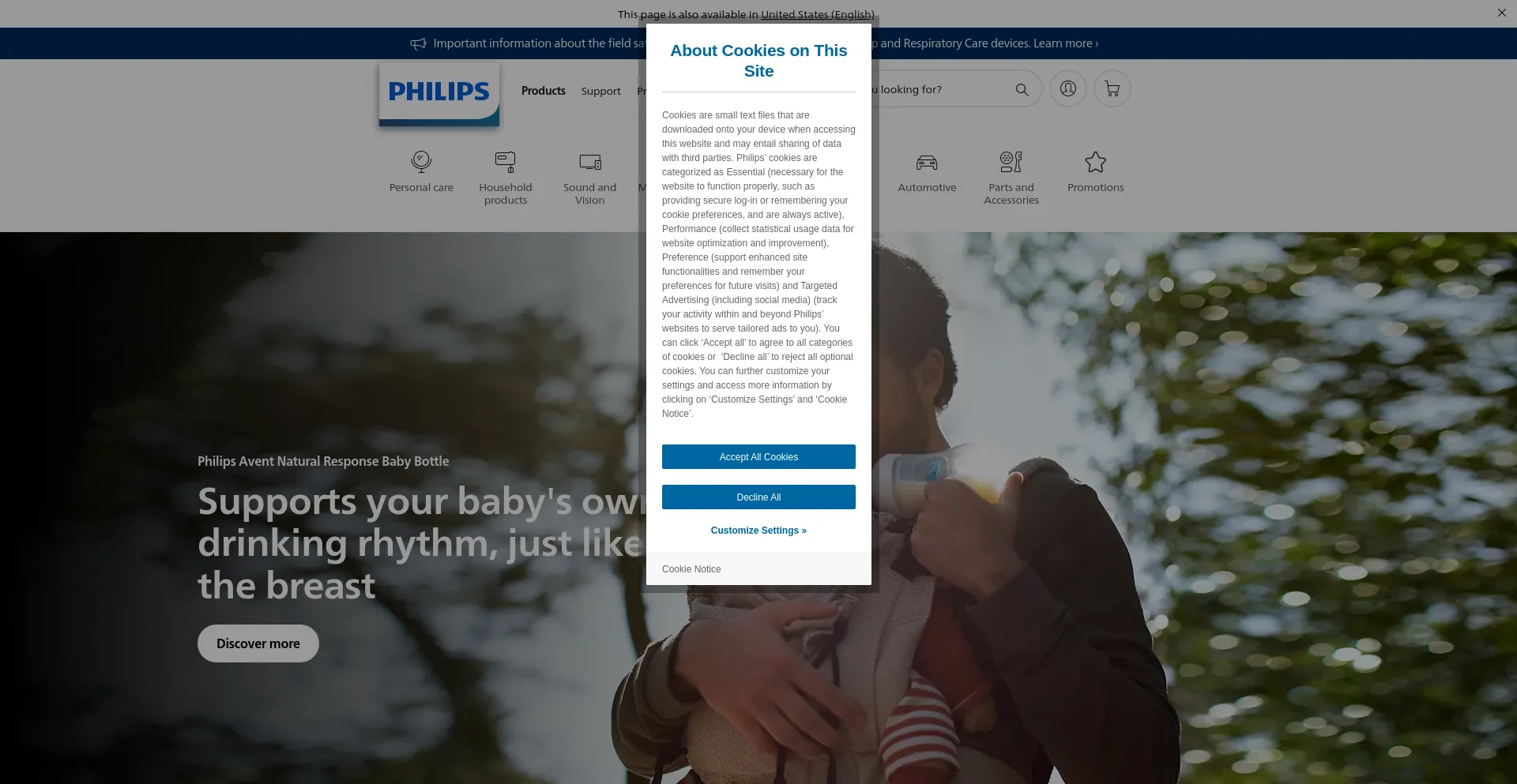 Screenshot of philips.co.uk homepage