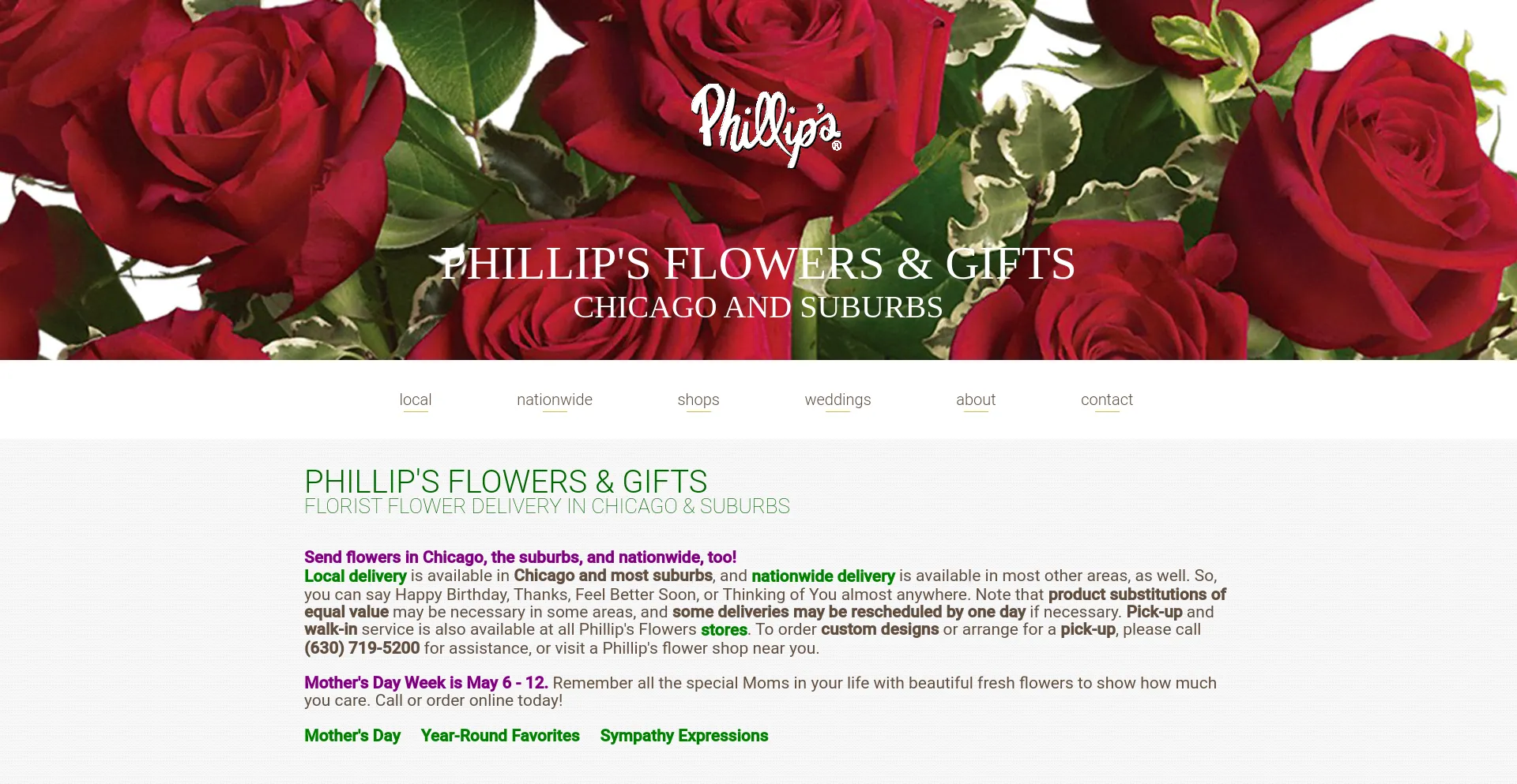 Screenshot of phillips-flowers.com homepage