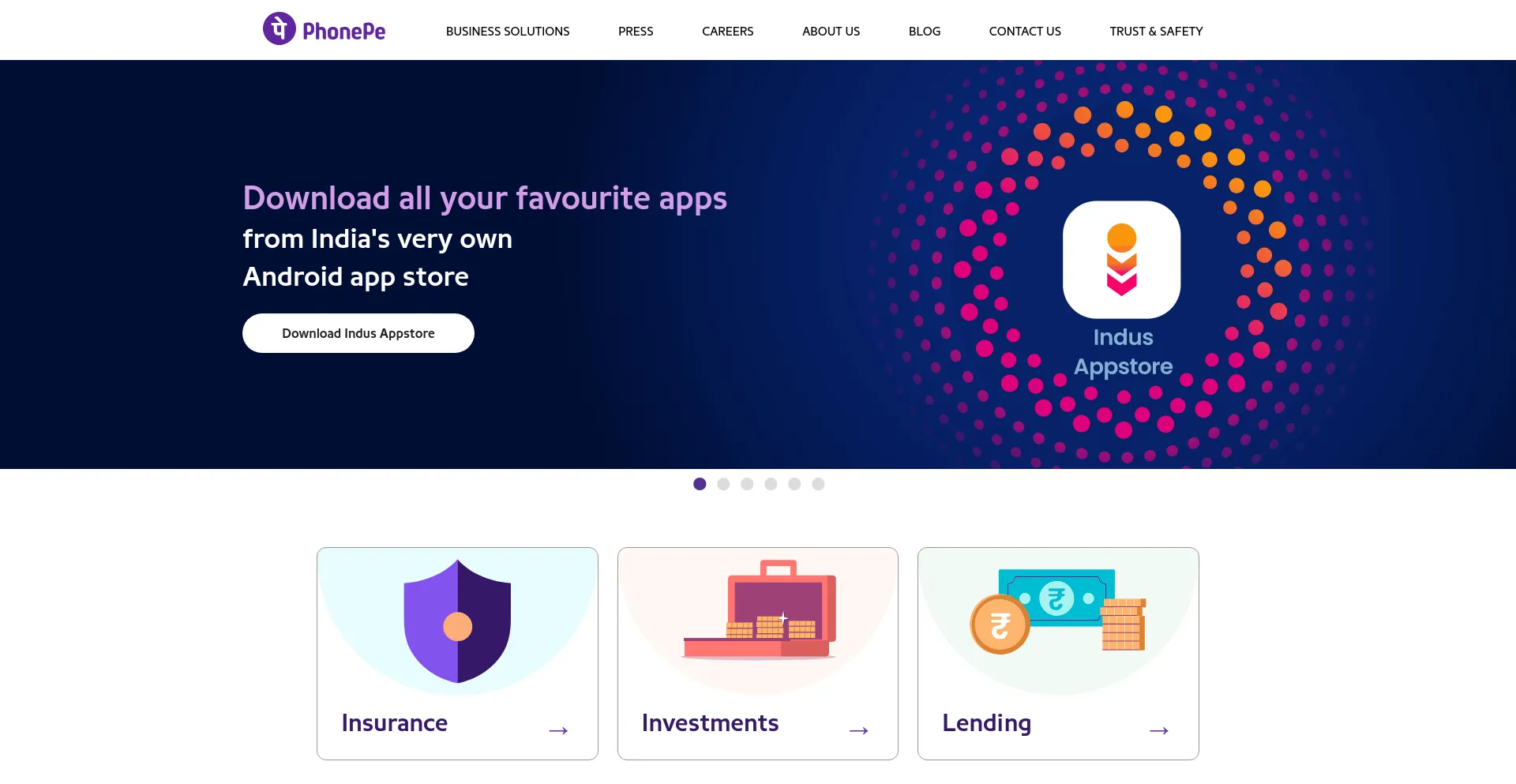 Screenshot of phonepe.com homepage